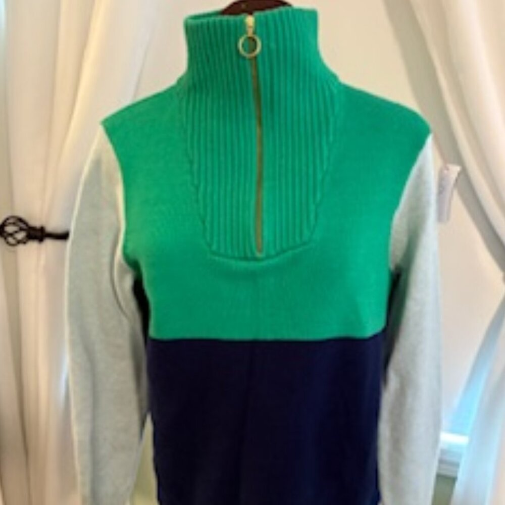 J Crew colorblock 3/4 zip sweater size M